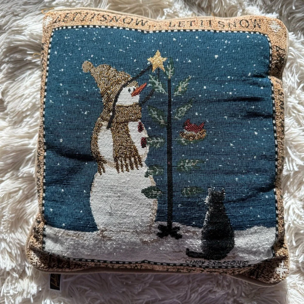 Vintage Fashion Snowman Let It Snow Christmas Pillow